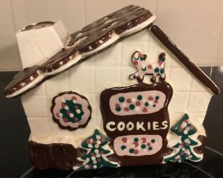 Vintage California Cleminsons Ceramic Gingerbread House Cookie Jar Hand Painted