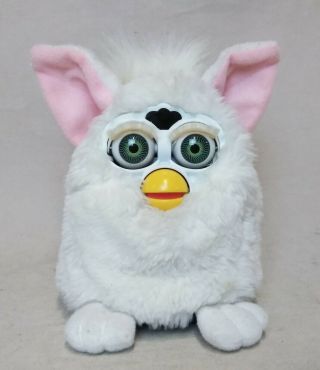 Vtg Tiger Furby Babies 70 - 800 White With Green Eyes Pink Ears 1998