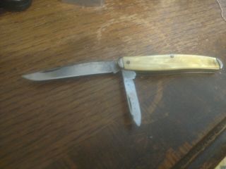 Vintage Pocket Knife - Camco,  Usa - 2 Blade - Yellow Handle -