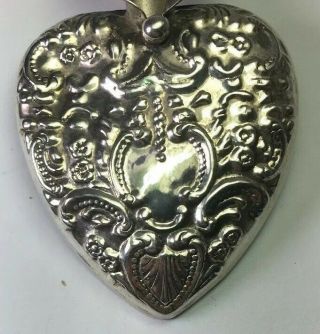 Vintage Sterling Silver Repousse Heart Shaped Posy Brooch Pin Size 2.  5” 2