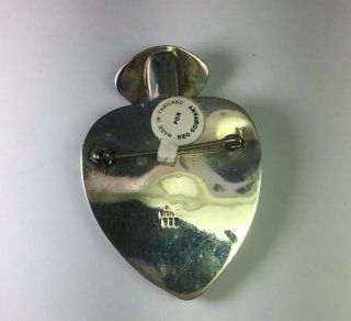 Vintage Sterling Silver Repousse Heart Shaped Posy Brooch Pin Size 2.  5” 3