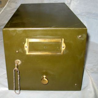 Vintage Army Green Metal Security Storage Box With Lock & Key Steel Chest