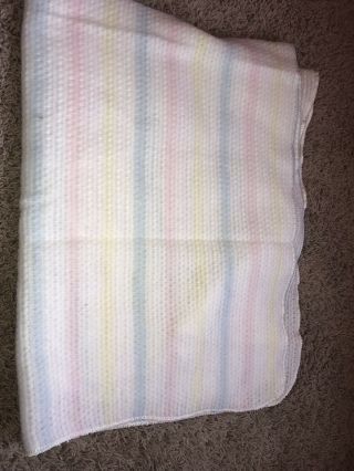 Vintage Baby Blanket Open Waffle Weave Fleeced Acrylic Pastel Stripe