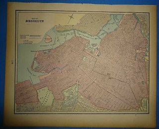 Vintage Circa 1895 Brooklyn York Map Old Antique Atlas Map S&h