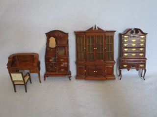 Vintage Dollhouse Miniatures Wood Armoire Hutch,  Mirror,  Glass,  Drawers Pull Out 6