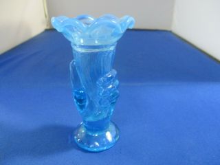 Vintage Fenton Blue Opalescent Mini Miniature Hand Trophy Vase