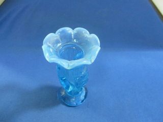 Vintage Fenton Blue Opalescent Mini Miniature Hand Trophy Vase 2