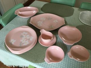 15 Pc Vtg Russel Wright Home Decorator Flower Time Pink Melamine Dinnerware Mcm