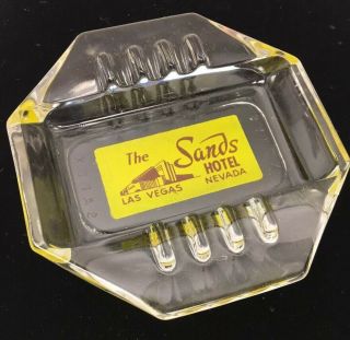 Vintage 1950s Las Vegas Glass Ashtray Sands Hotel Yellow Groovy Safex Heavy