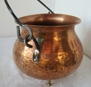 Antique Vintage Hammered Three Legged Copper Kettle Cauldron Pot.  /1/