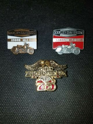 Vintage Harley Davidson Pins 25000 Mile Club A 50000 Club 1978 75th Anniversary