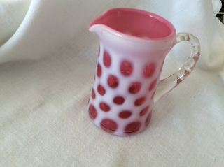 Vintage Fenton Glass Cranberry Coin Dot Creamer Clear Crimped Handle