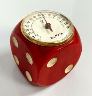 Great Vintage Red French Art Deco Bakelite Dice Die Blavia Thermometer