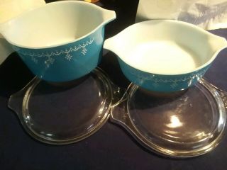 Vintage Pyrex Snowflake Garland 471 And 473 With Lids