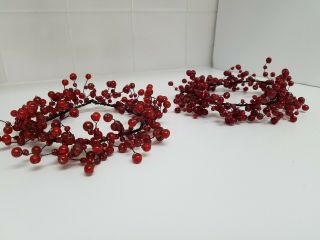 Vtg Pottery Barn Red Pepperberry Beaded Candle Rings TWO 2