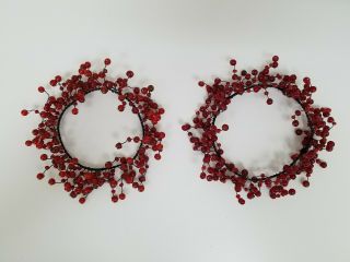 Vtg Pottery Barn Red Pepperberry Beaded Candle Rings TWO 3