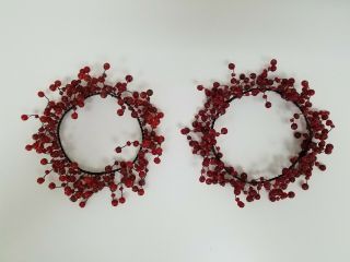 Vtg Pottery Barn Red Pepperberry Beaded Candle Rings TWO 4