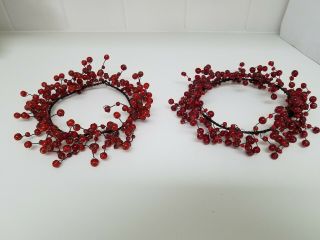 Vtg Pottery Barn Red Pepperberry Beaded Candle Rings TWO 5