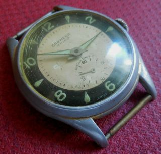 Vintage Oversized 1940s Carmena 15 J.  Swiss Military Watch Running Wristwatch