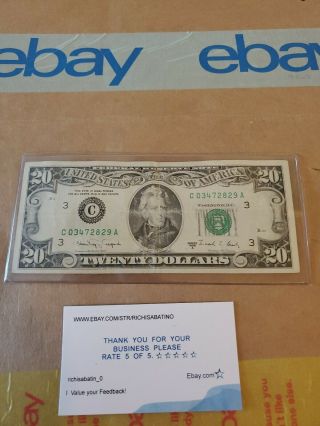 1988 A (c) $20 Twenty Dollar Bill Federal Reserve Note Phil Vintage Currency