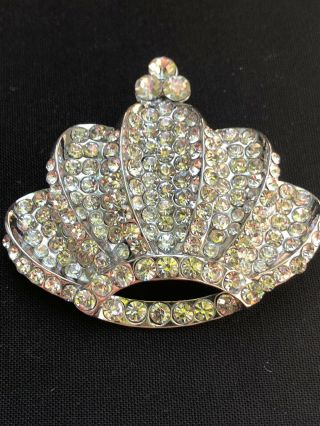 Vintage Jewelry Massive Crystal Clear Rhinestone Crown Brooch Pin
