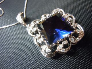 VINTAGE STERLING SILVER ITALY 18 INCH BOX CHAIN & BLUE RUBY 1 3/4 INCH PENDANT 4