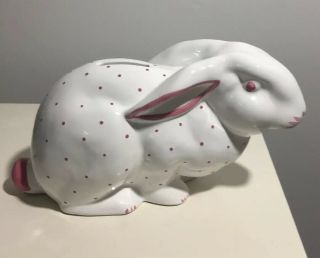 Vintage Tiffany Co Ceramic Bunny Rabbit Bank Made In Austria Pink White Piggy
