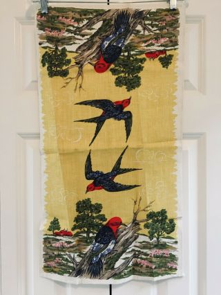 Vintage Linen Dish Towel - Birds
