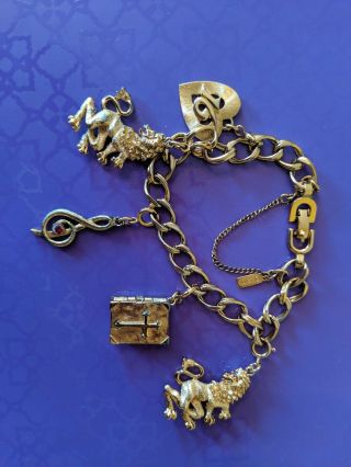 Monet Vintage Gold Tone Charm Bracelet Horse Bit Bible Clef Note Lion Heart 7 "