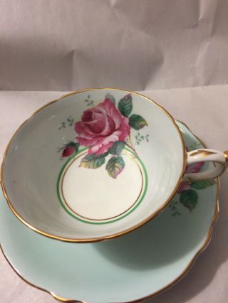Vintage PARAGON CHINA Red Rose Soft Pastel Blue Background Tea Cup & Saucer 2