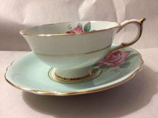 Vintage PARAGON CHINA Red Rose Soft Pastel Blue Background Tea Cup & Saucer 3