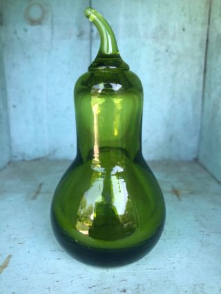 Vintage Viking Art Glass Green Pear Paperweight Figurine