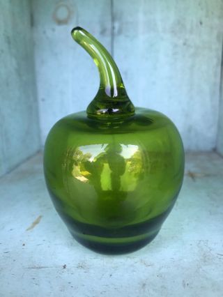 Vintage Viking Art Glass Green Apple Paperweight Figurine