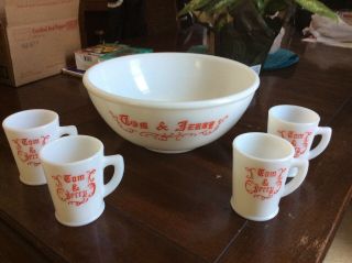 Tom And Jerry Punch Bowl Set W4 Cups Vintage Mckee Glass Co Custard 11”