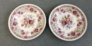 Set Of Two Vintage Red Floral Winchester Johnson Bros 10” Dinner Plates England