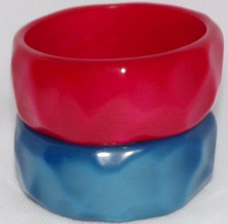 2 Vintage Mid Century Red And Blue Moon Glow Lucite Bracelets