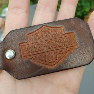 Vtg Harley Davidson Motorcycles Stamped Leather Key Ring Fob Keychain