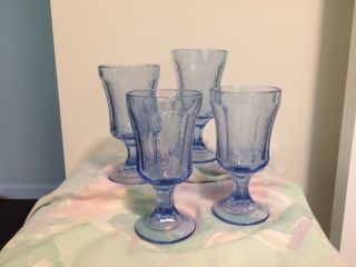 Vintage Indiana Glass Blue Madrid Recollection 4 Goblets.