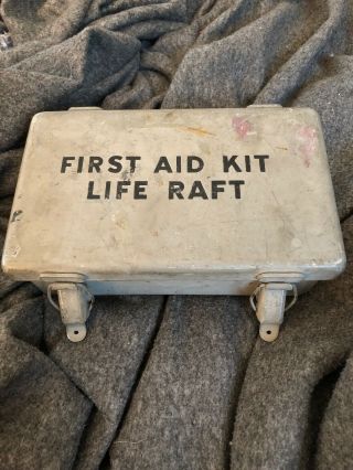 Vintage Military Life Raft First Aid Kit Metal Empty