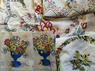 5 Vintage Flower Floral Embroidered Items Repurposing Upcycling
