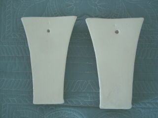 Vintage PAIR Ivory WALL POCKET PLANTERS Hand Painted Blue FLOWERS 2