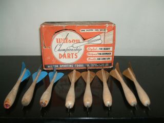 Vintage Nos Wilson Championship 7 Wooden Darts Steel Tips W/box