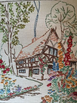 Vintage Embroidered Detailed English Country Cottage And Garden