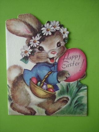 Vtg.  Rust Craft Easter Card - Cute Bunny Carrying A Giant Easter Egg - M.  Cooper