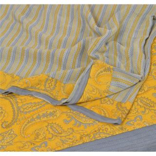 Sanskriti Vintage Grey Saree Printed 100 Pure Crepe Silk Sari Craft Soft Fabric