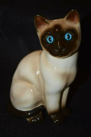 Vintage Enesco Siamese Cat 7 Inches Tall With Blue Glass Eyes