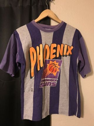 Vintage 90s Phoenix Suns Big Logo Purple Striped T - Shirt Mens Small