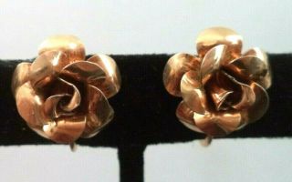 Stunning Vintage Estate Signed Krementz Rose Flower 3/4 " Screw Earrings 5423x