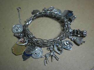 Vintage Elco Sterling Silver Charm Bracelet & Charms 77 Grams