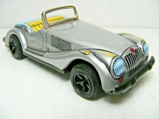 5 " Vintage Silver Mg Friction Sports Car From Japan,  Top Down
